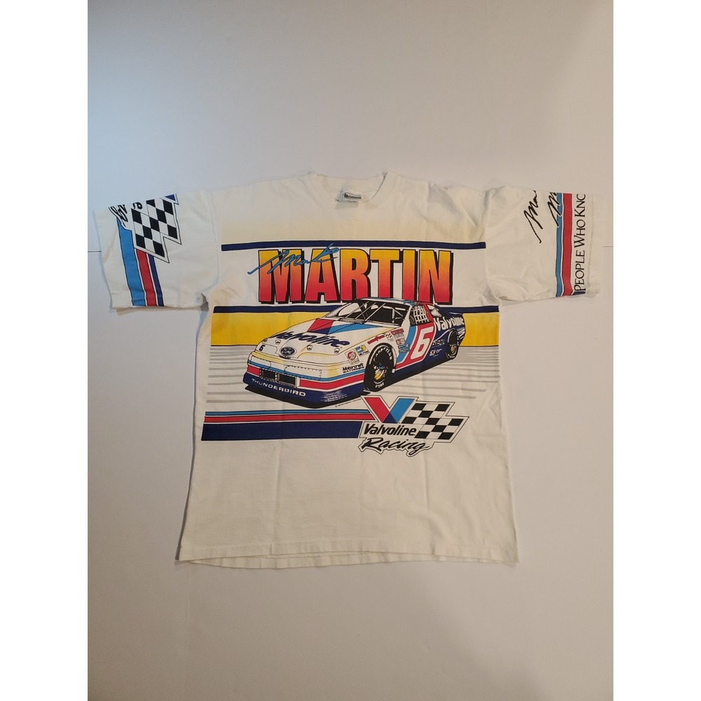 Vtg 90's Mark Martin All Over Print Valvoline Racing Tshirt L Single Stitch READ